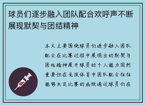 球员们逐步融入团队配合欢呼声不断展现默契与团结精神